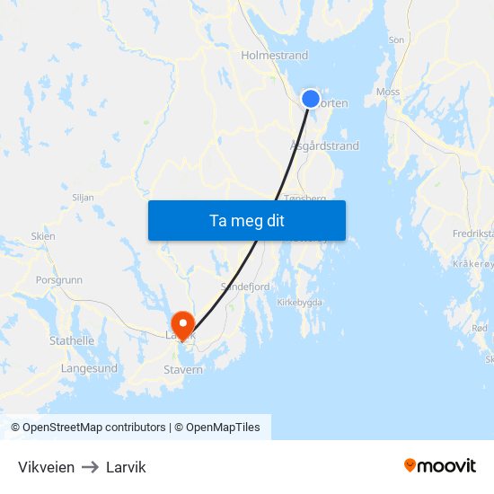 Vikveien to Larvik map