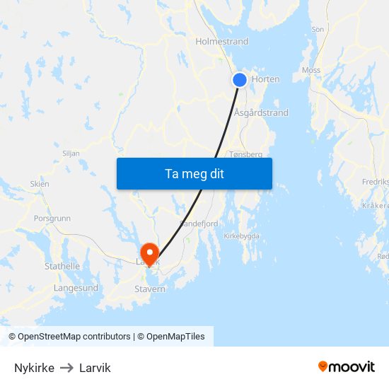 Nykirke to Larvik map