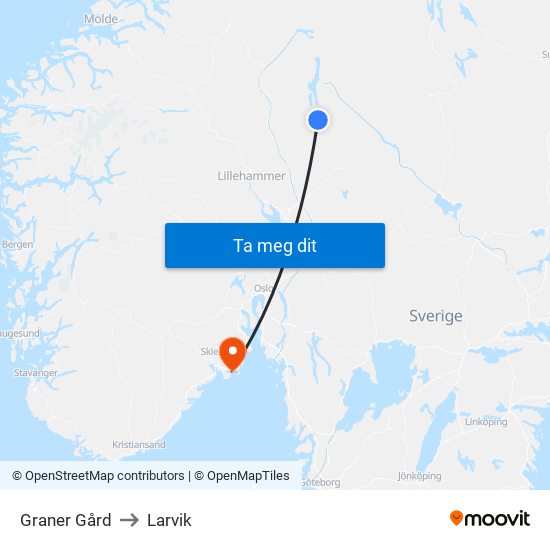 Graner Gård to Larvik map