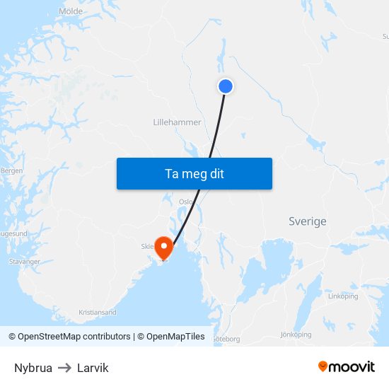 Nybrua to Larvik map