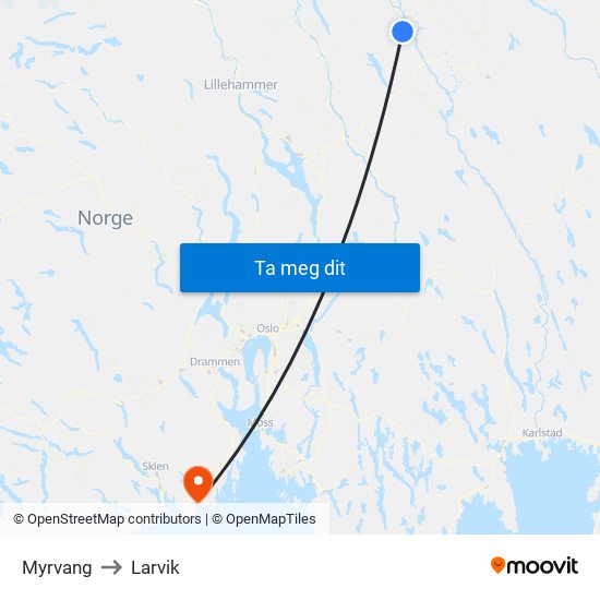 Myrvang to Larvik map