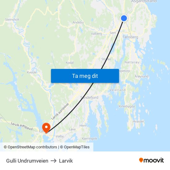 Gulli Undrumveien to Larvik map
