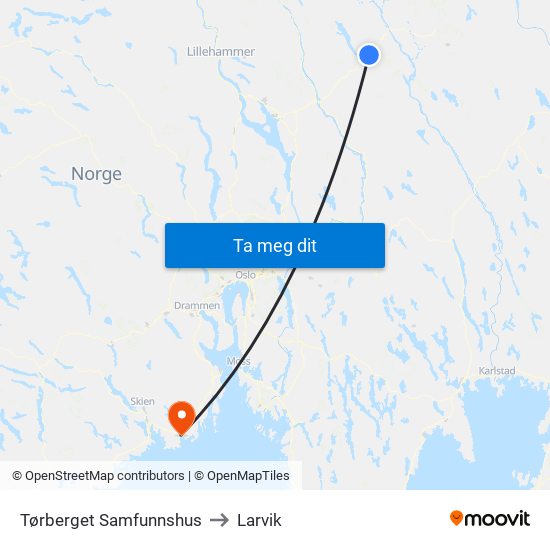 Tørberget Samfunnshus to Larvik map