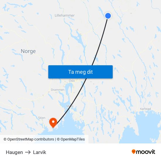Haugen to Larvik map