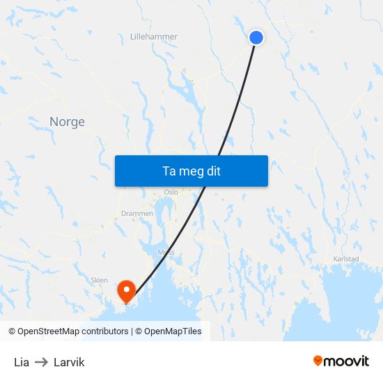 Lia to Larvik map