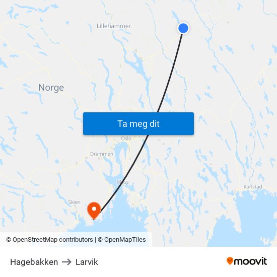 Hagebakken to Larvik map