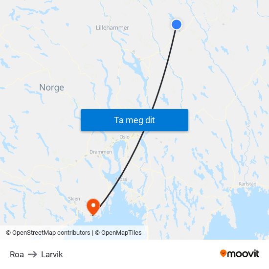 Roa to Larvik map