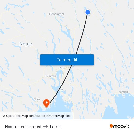 Hammeren Leirsted to Larvik map