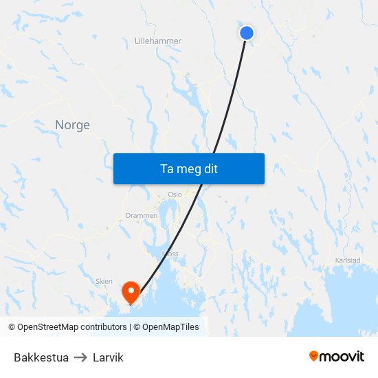 Bakkestua to Larvik map