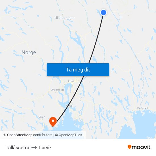 Tallåssetra to Larvik map