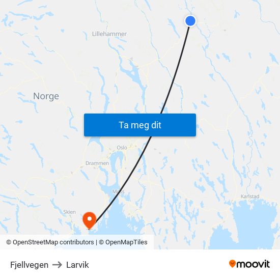 Fjellvegen to Larvik map