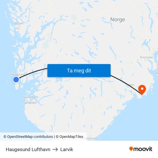 Haugesund Lufthavn to Larvik map