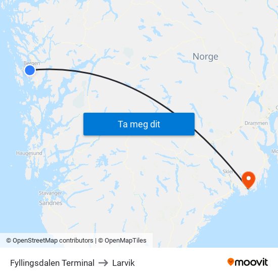 Fyllingsdalen Terminal to Larvik map