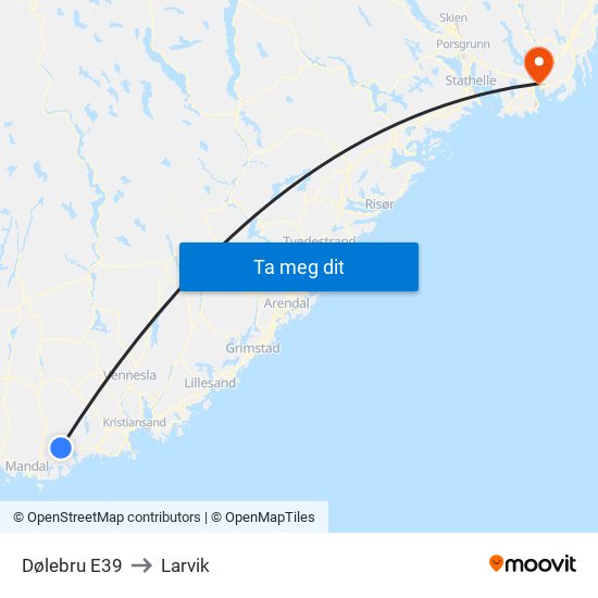 Dølebru E39 to Larvik map