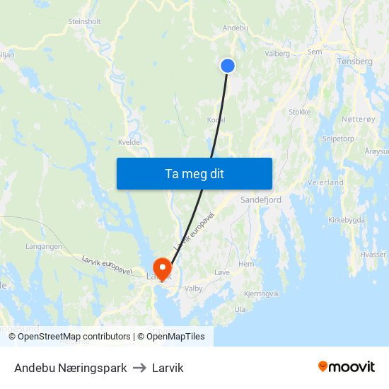 Andebu Næringspark to Larvik map