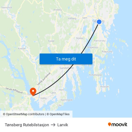 Tønsberg Rutebilstasjon to Larvik map