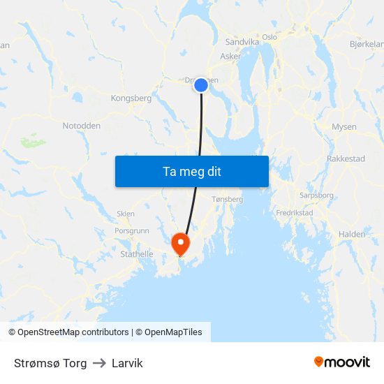 Strømsø Torg to Larvik map