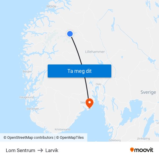 Lom Sentrum to Larvik map