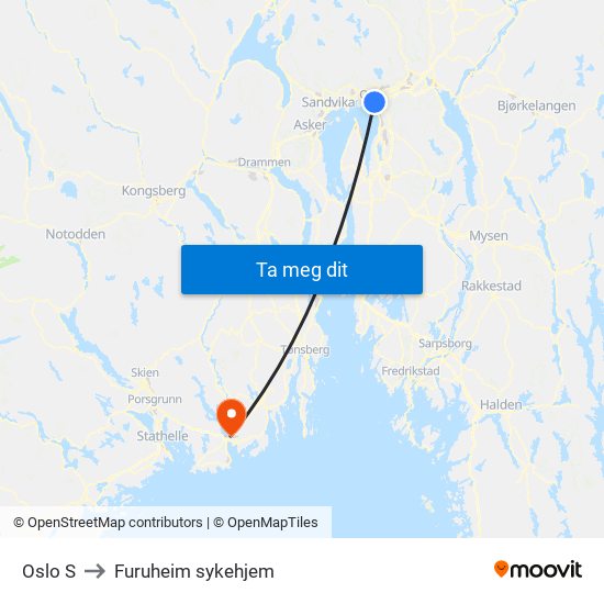 Oslo S to Furuheim sykehjem map