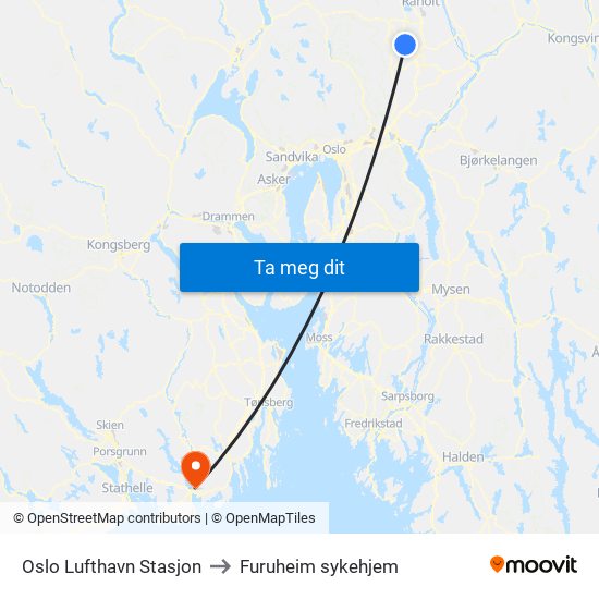 Oslo Lufthavn Stasjon to Furuheim sykehjem map