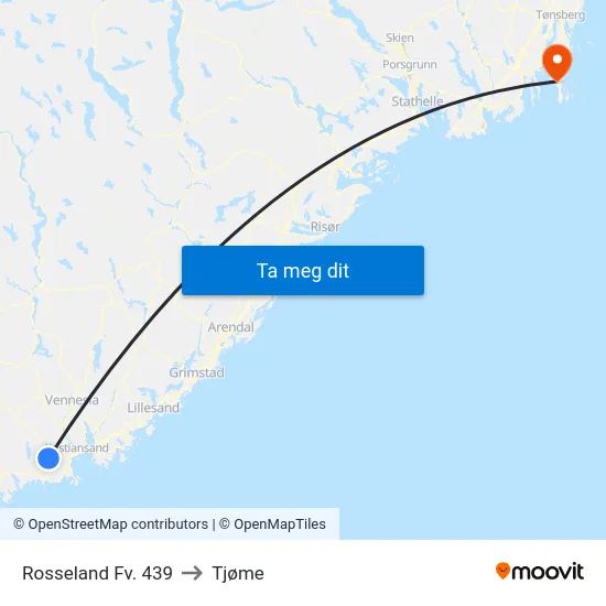 Rosseland Fv. 439 to Tjøme map