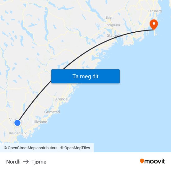 Nordli to Tjøme map