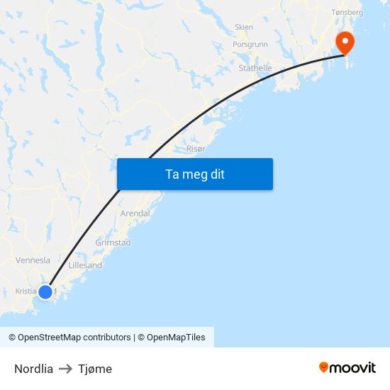 Nordlia to Tjøme map