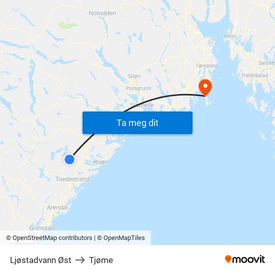 Ljøstadvann Øst to Tjøme map