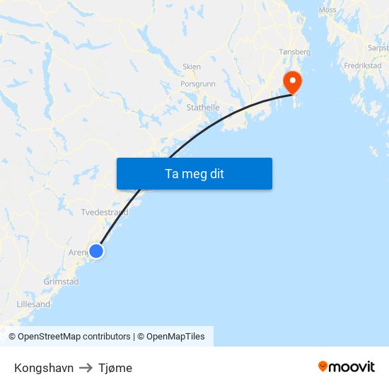 Kongshavn to Tjøme map