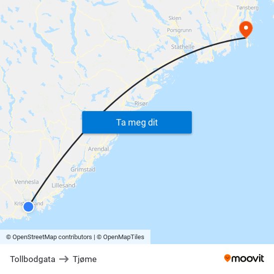 Tollbodgata to Tjøme map