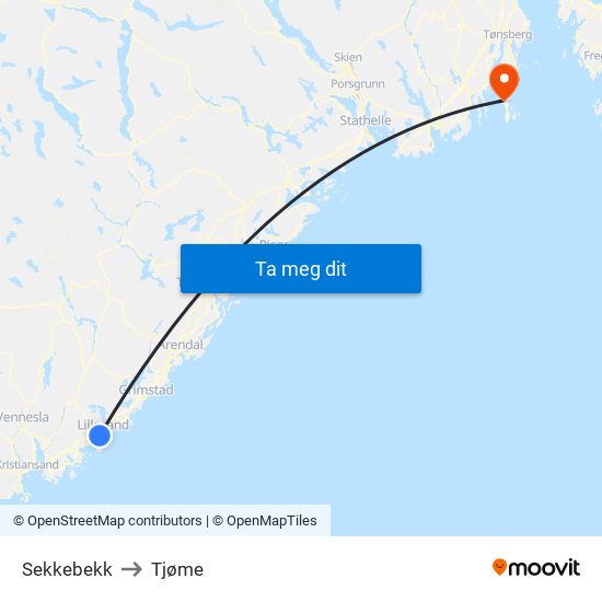 Sekkebekk to Tjøme map