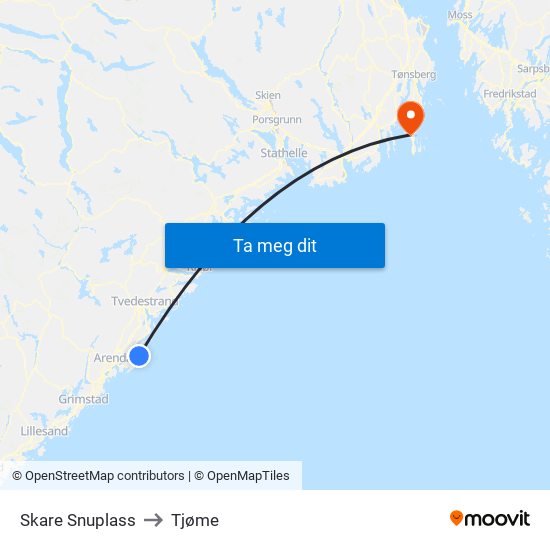 Skare Snuplass to Tjøme map