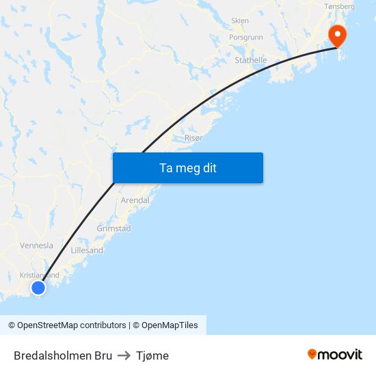 Bredalsholmen Bru to Tjøme map