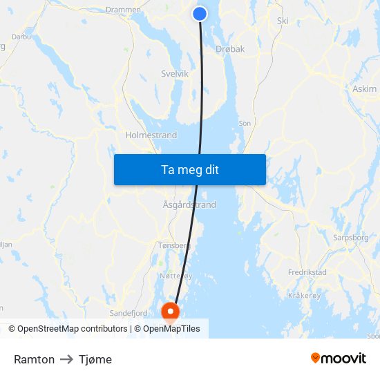 Ramton to Tjøme map