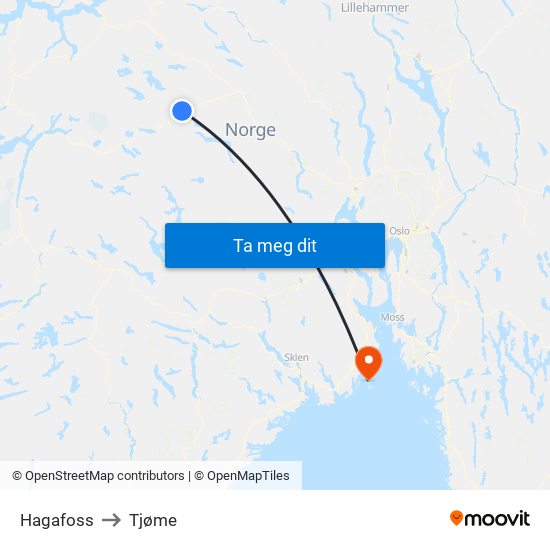 Hagafoss to Tjøme map