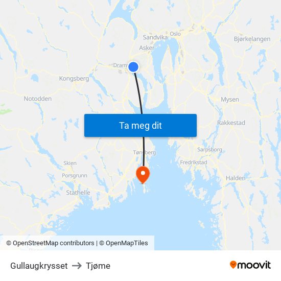 Gullaugkrysset to Tjøme map