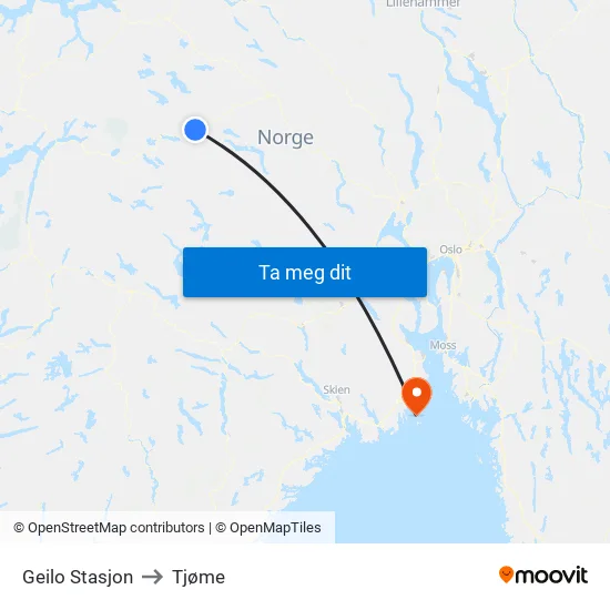 Geilo Stasjon to Tjøme map
