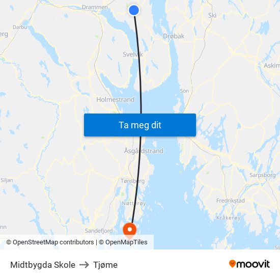 Midtbygda Skole to Tjøme map