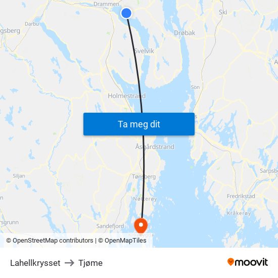 Lahellkrysset to Tjøme map