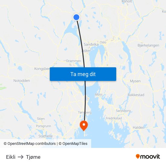 Eikli to Tjøme map