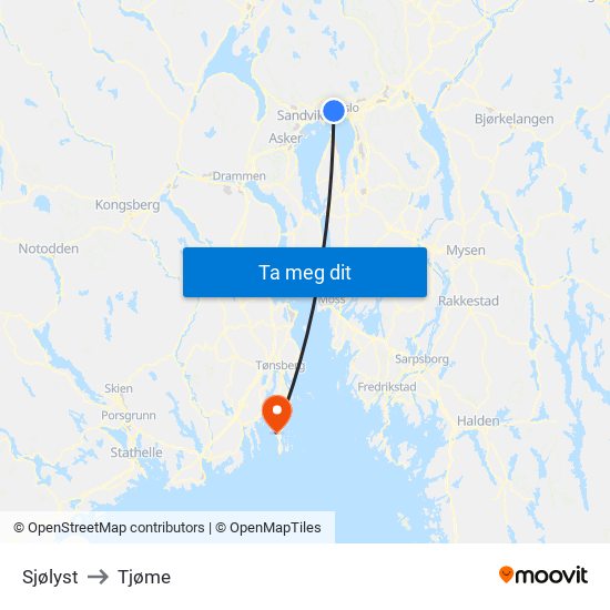 Sjølyst to Tjøme map