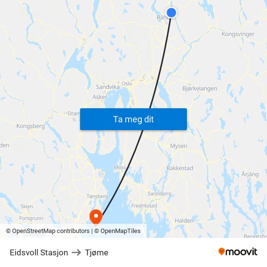 Eidsvoll Stasjon to Tjøme map