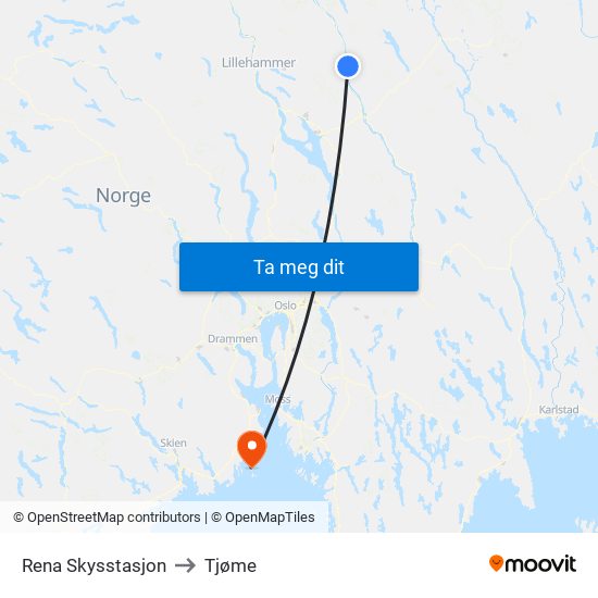 Rena Skysstasjon to Tjøme map