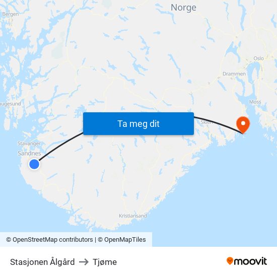 Stasjonen Ålgård to Tjøme map