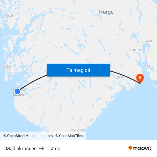 Madlakrossen to Tjøme map