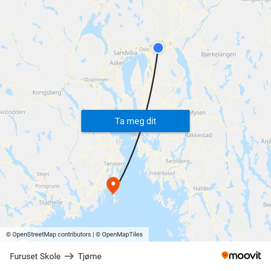 Furuset Skole to Tjøme map