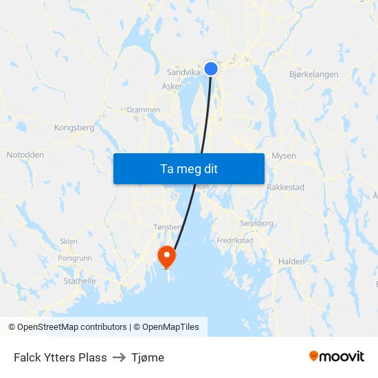 Falck Ytters Plass to Tjøme map