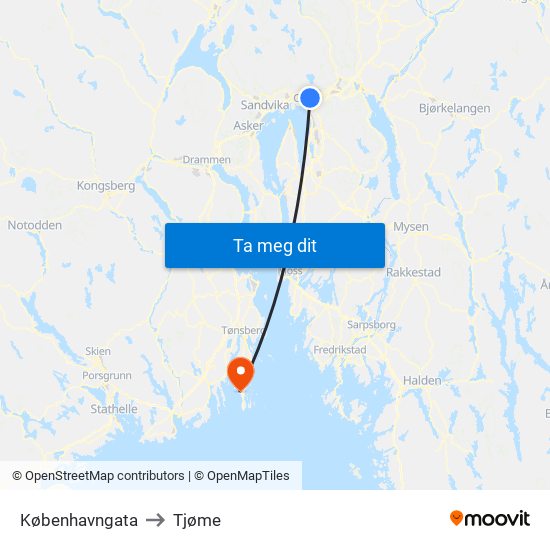 Københavngata to Tjøme map