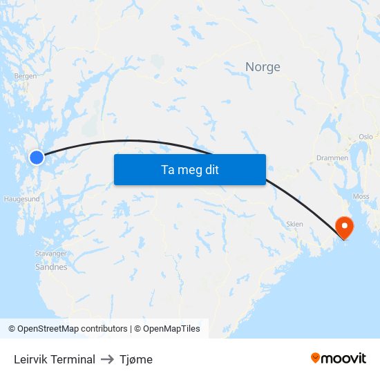 Leirvik Terminal to Tjøme map