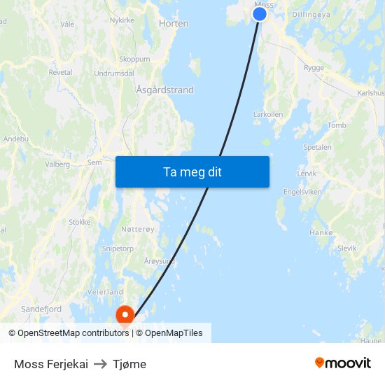 Moss Ferjekai to Tjøme map